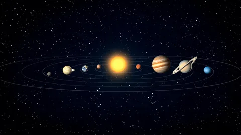 Wide-scene solar system and planet visuals visual with strong foreground and background separation