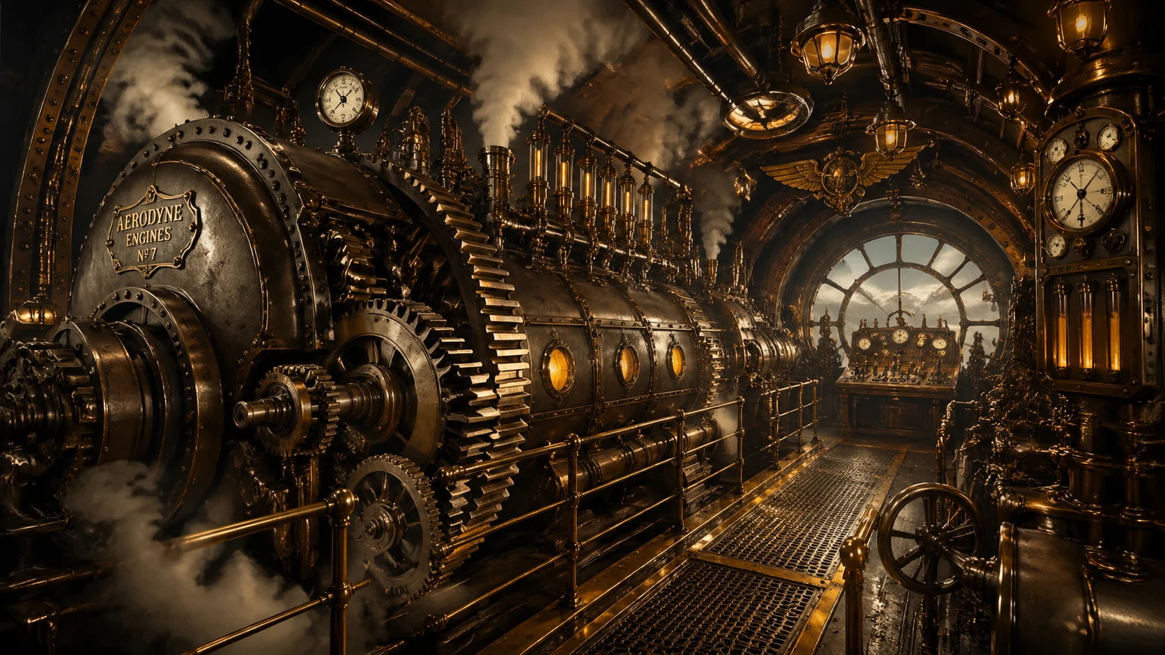 Steampunk airship engine room