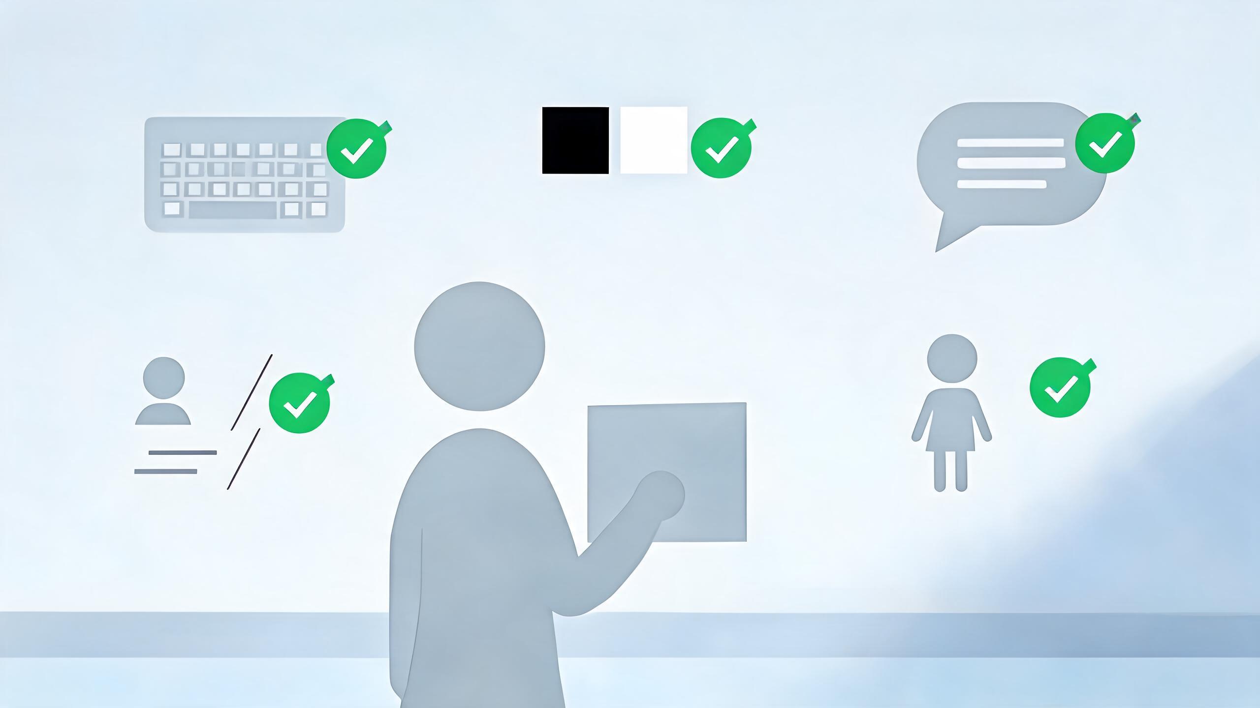 Accessibility review cues for keyboard use, contrast, readable communication, and inclusive participation.