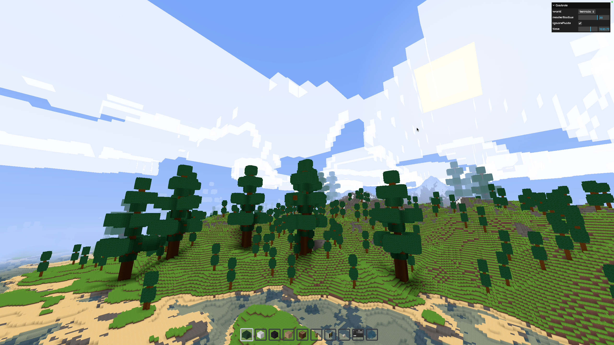 Real browser voxel world gameplay screenshot from the independent open-source Voxelize Three.js client