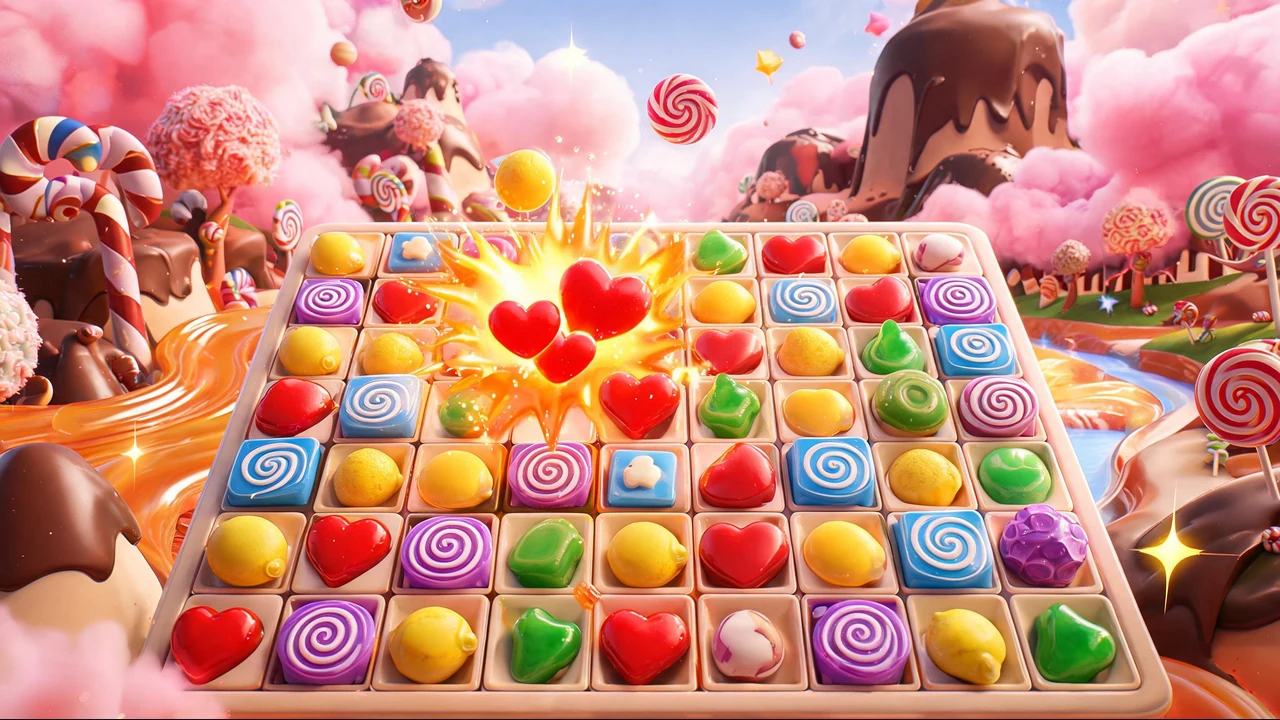Colorful candy match board used as the official Candymatch3 creation cover