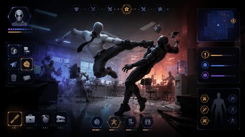 Office game interaction wheel and room options for replica gameplay mechanics