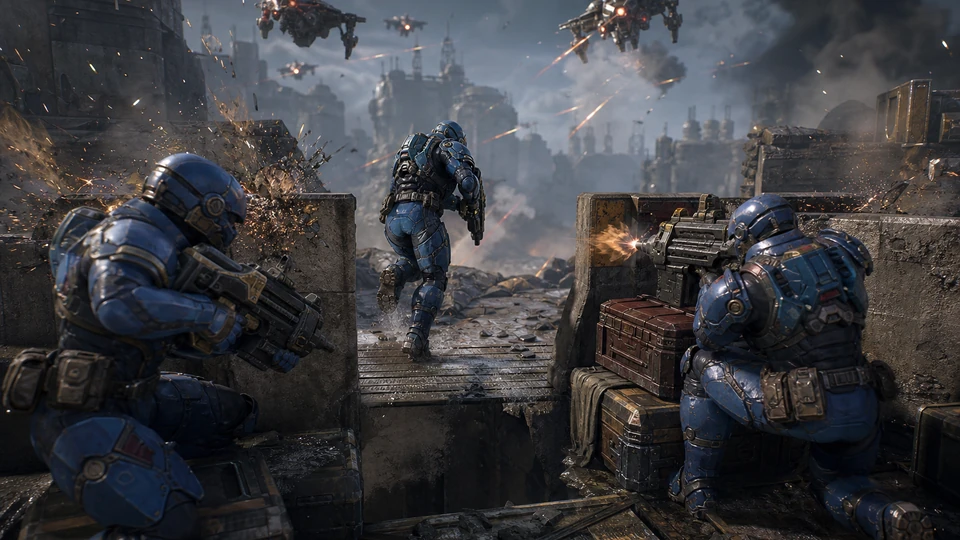 Close action view showing feedback from enemy drones, incoming fire, smoke, and exposed crossings with material and motion detail