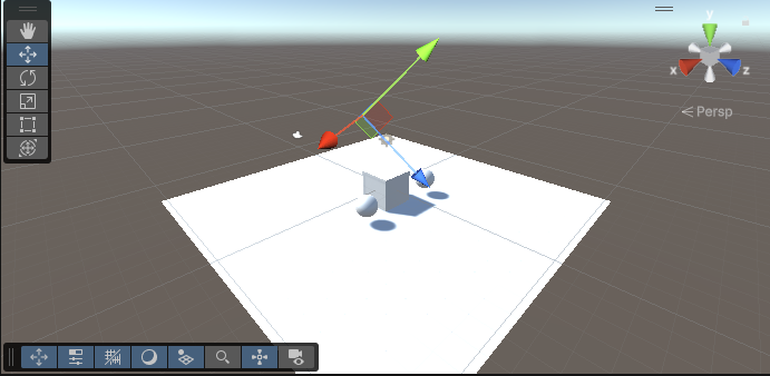 Unity Scene view showing the reversible MCP test scene used for safe write-and-rollback verification.