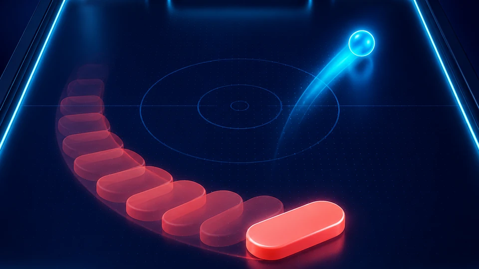 Touch-driven paddle movement shown through an in-arena motion trail