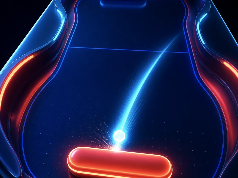 Angled Pong arena with curved bumpers and a close paddle deflection