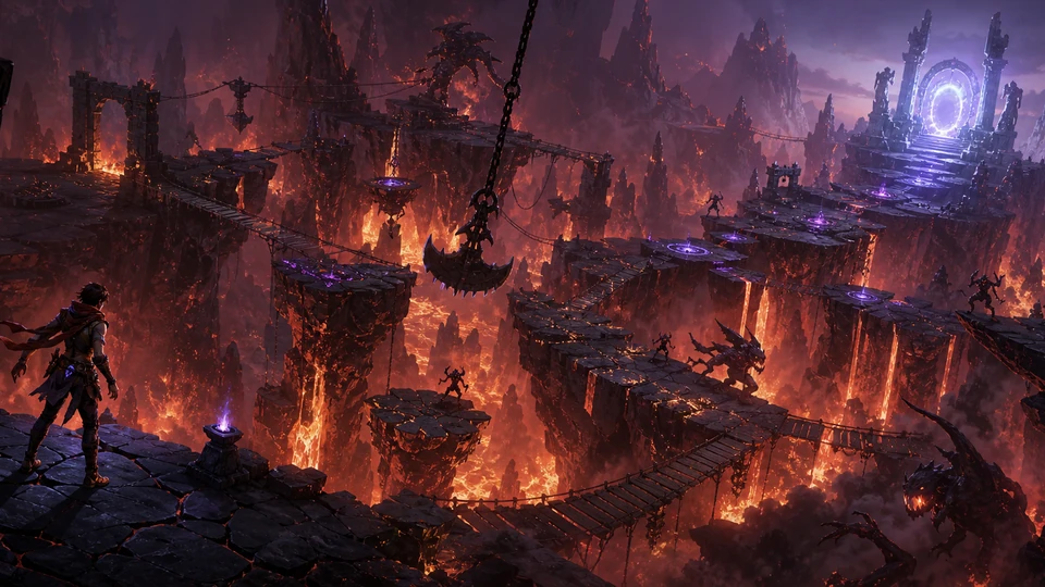 Wide final scene showing start, escalation, route choices, and finish for the Unity Trick Abyss prototype