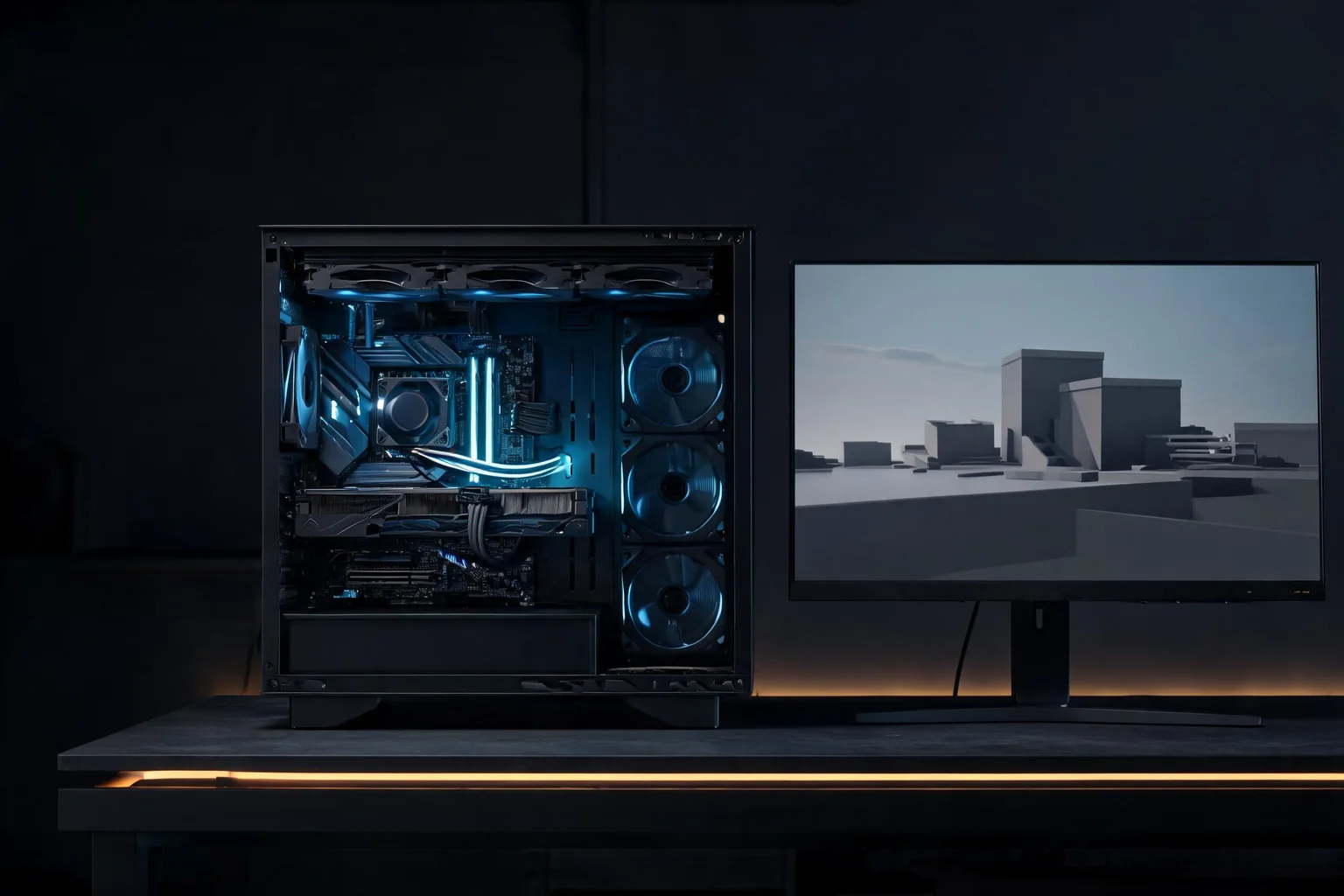 Unreal Engine AMD GPU and Driver Guide editorial cover illustrating Ryzen compile workload, Radeon GPU and VRAM, driver stability, and FSR and measured project results