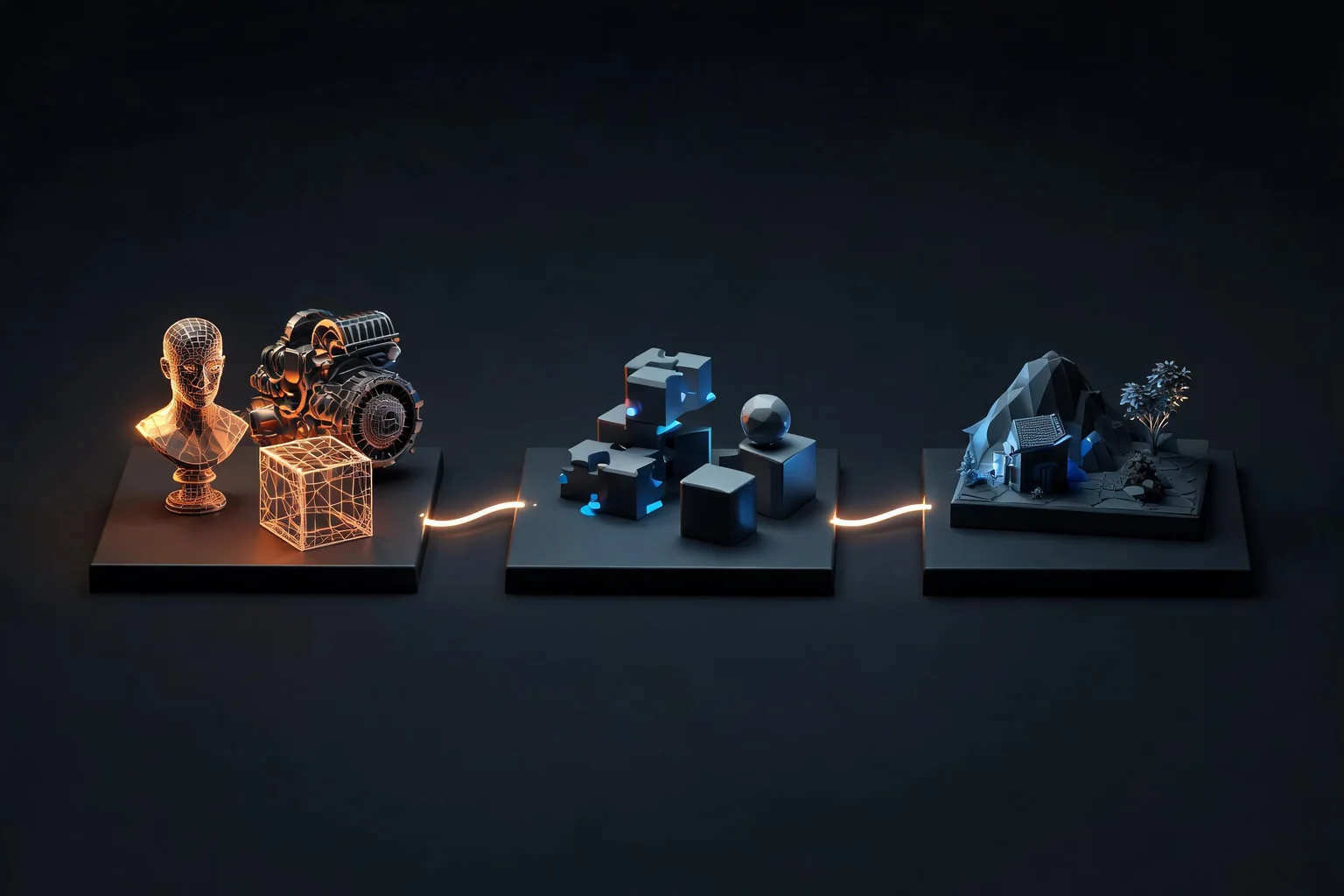 Unreal Engine 3D Model File Formats Guide workflow diagram illustrating Explain match geometry, materials, animation, hierarchy, and interchange needs using FBX for established mesh workflows and glTF or Interchange options as the visible checkpoints.