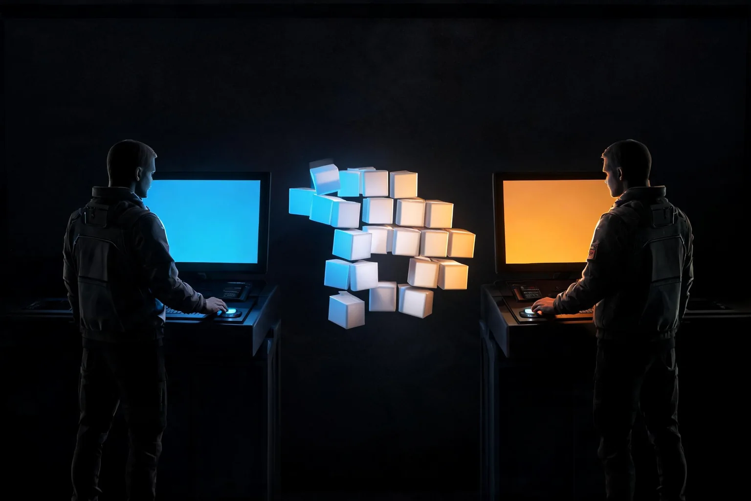 Unreal Engine Co-op Puzzle Synchronization Guide editorial cover illustrating shared puzzle state ownership, simultaneous input and ordering, checkpoint disconnect and reconnect, and latency desync and recovery evidence