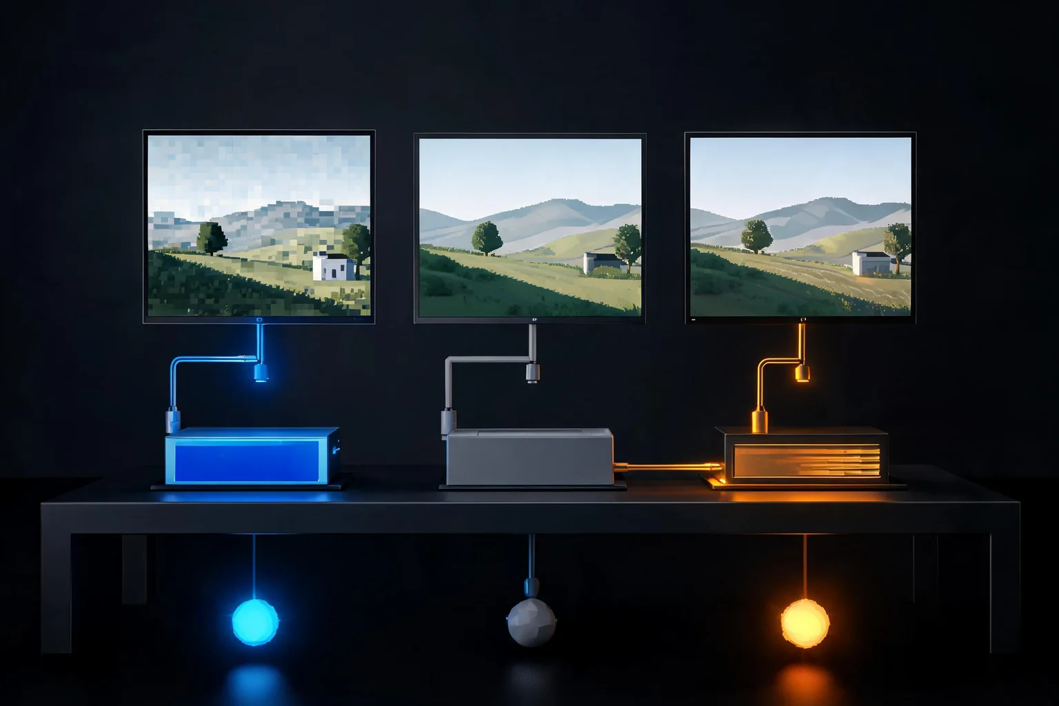 Unreal Engine DLSS, FSR, and TSR Upscaling Guide editorial cover illustrating DLSS vendor path, FSR vendor-neutral path, TSR built-in path, and quality latency and ghosting comparison
