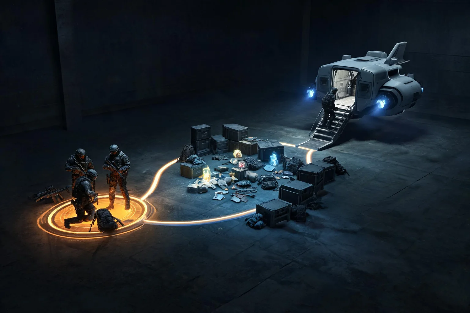 Unreal Engine Extraction Shooter Gameplay Loop Guide workflow diagram for Model data and transitions explicitly