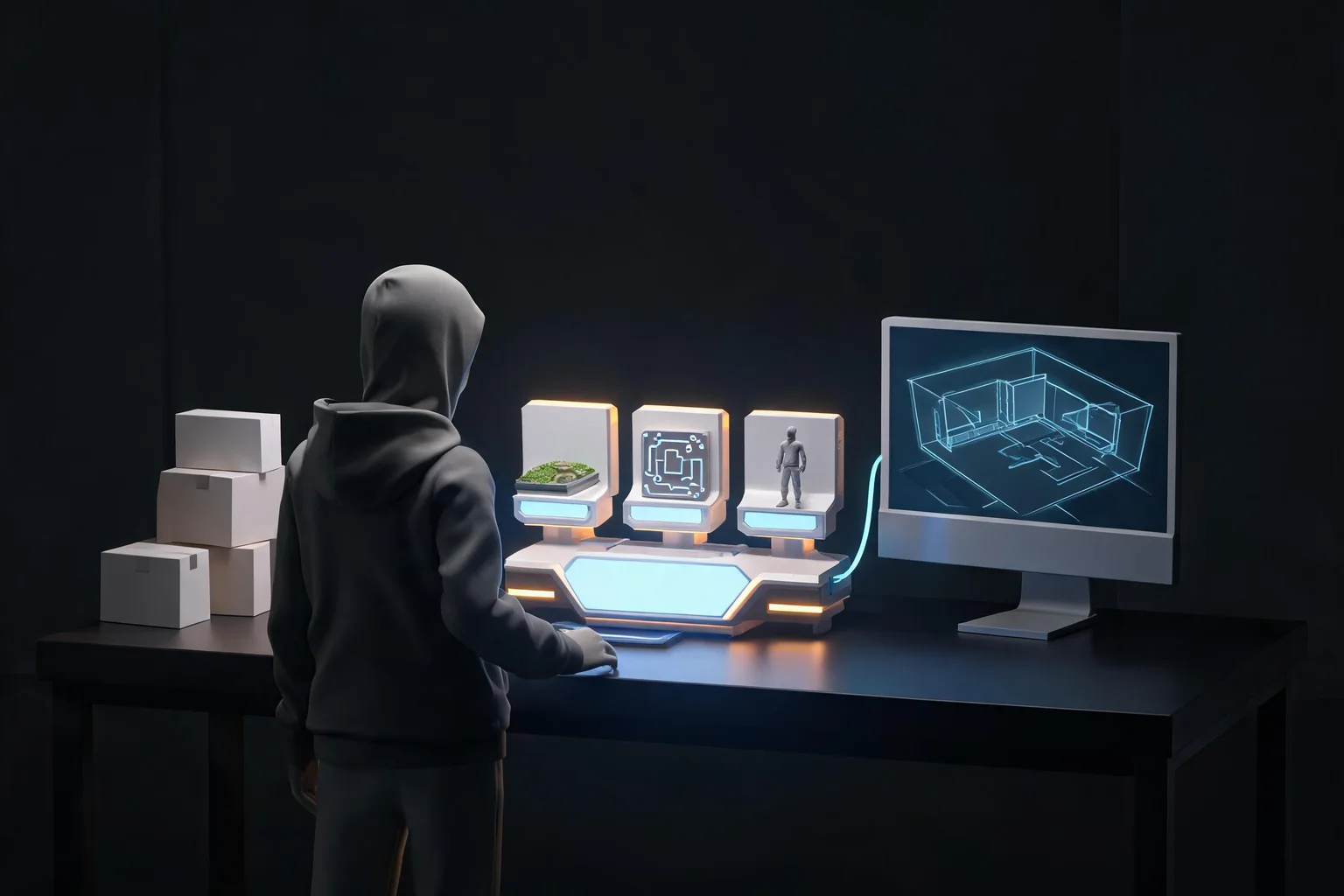 Unreal Engine Fab Marketplace Guide editorial cover illustrating Fab account and library, license tier and usage, plugin versus content delivery, and project import and update
