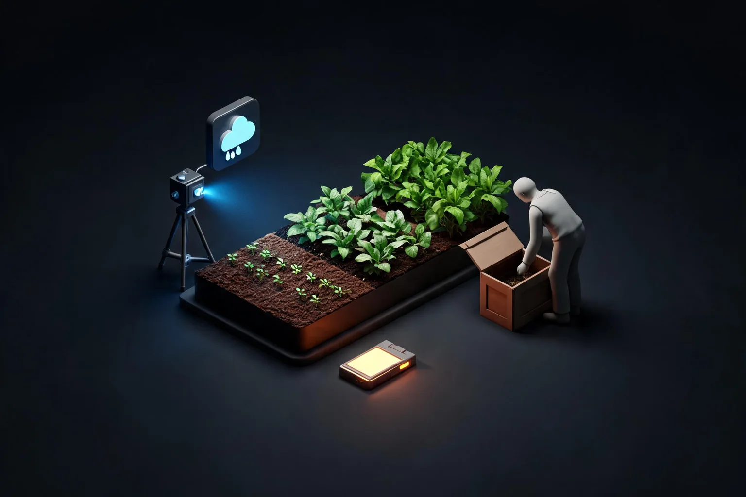 Unreal Engine Farming Simulation System Guide editorial cover illustrating crop definitions and growth time, soil season weather and resources, worker interaction and inventory, and save scale and offline progression