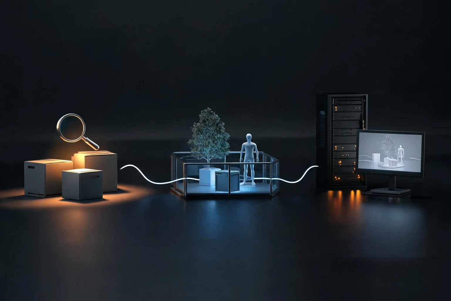 Free Unreal Engine Assets and License Checklist workflow diagram illustrating Explain match geometry, materials, animation, hierarchy, and interchange needs using Fab license review and sample and marketplace provenance as the visible checkpoints.