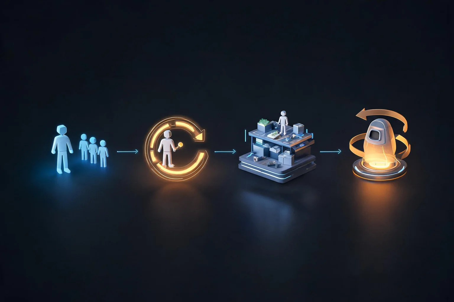 Game Development Foundations: From Idea to Playable Build editorial cover illustrating game concept and audience, prototype and core loop, content production and testing, and packaging publishing and iteration