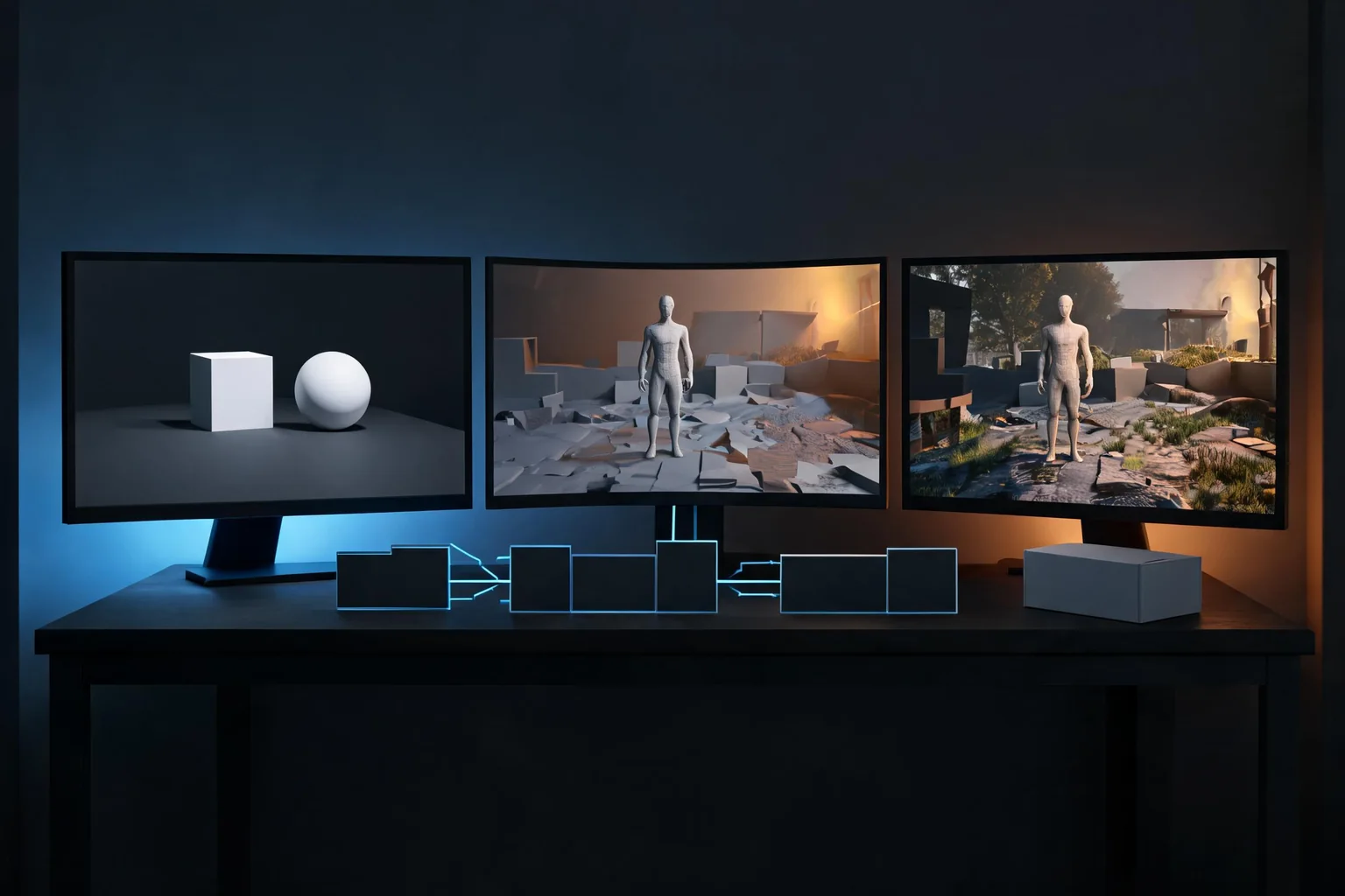 Unreal Engine Game Development Workflow Guide editorial cover illustrating prototype to vertical slice, gameplay framework ownership, content production loop, and packaging and release evidence
