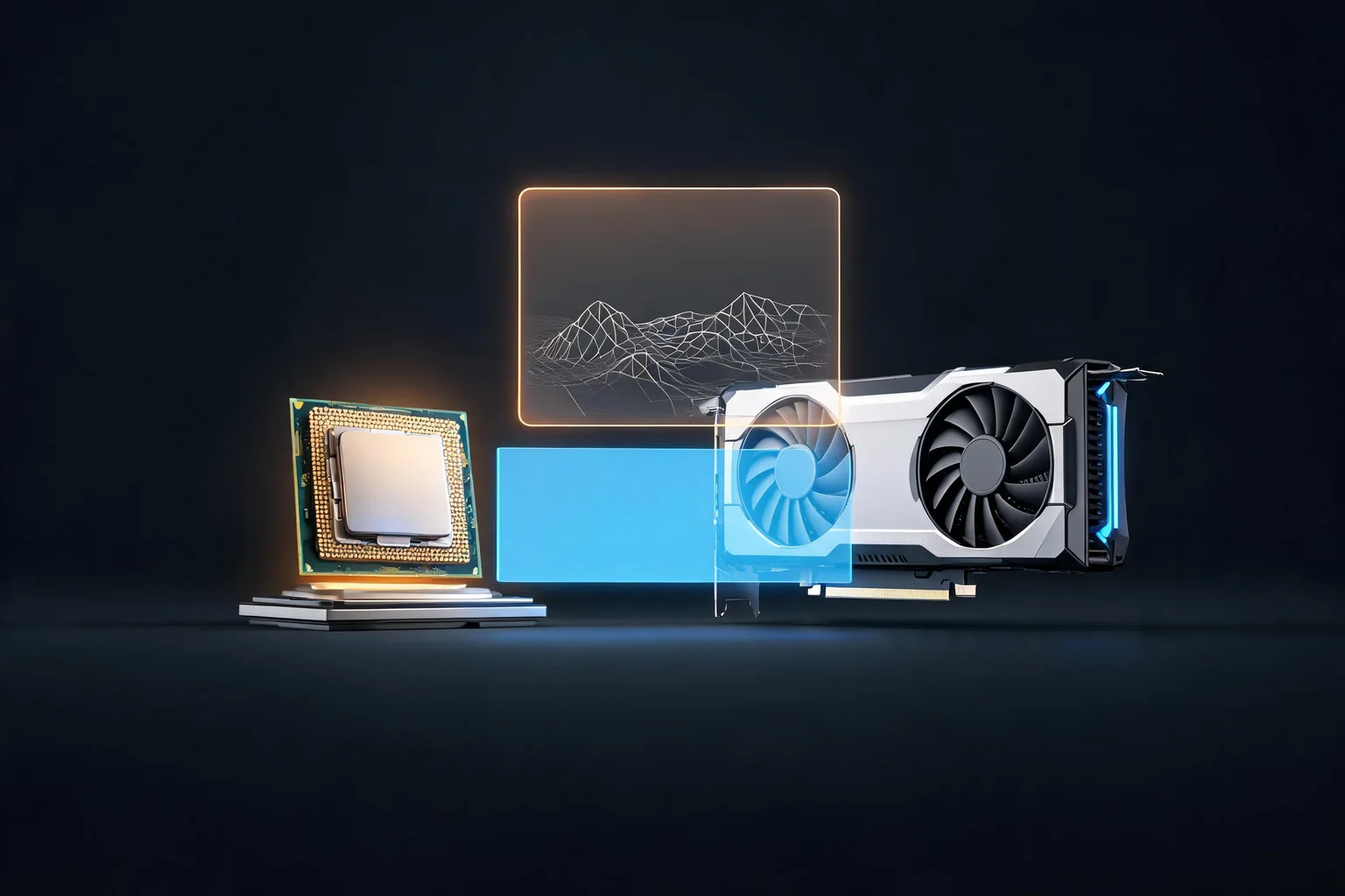 Unreal Engine Intel CPU, GPU, and Driver Guide editorial cover illustrating CPU compile and editor workload, Arc GPU and drivers, VRAM and memory pressure, and measured Unreal project results