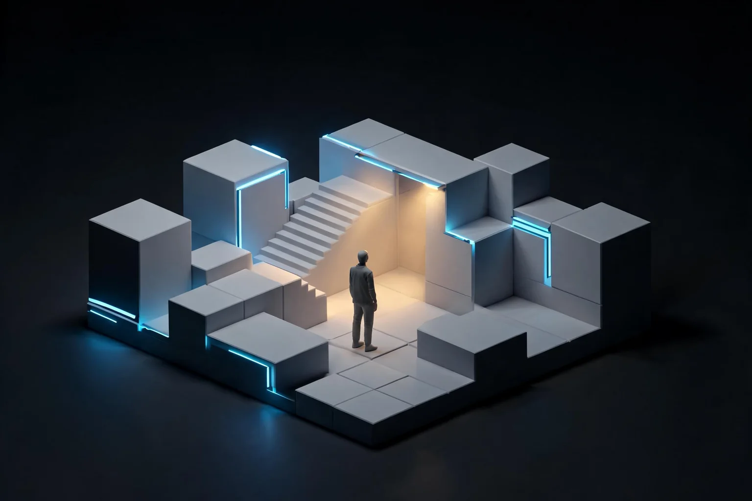 Unreal Engine Level Design and Greyboxing Guide editorial cover illustrating player metrics, greybox geometry, sightlines and traversal, and playtest iteration