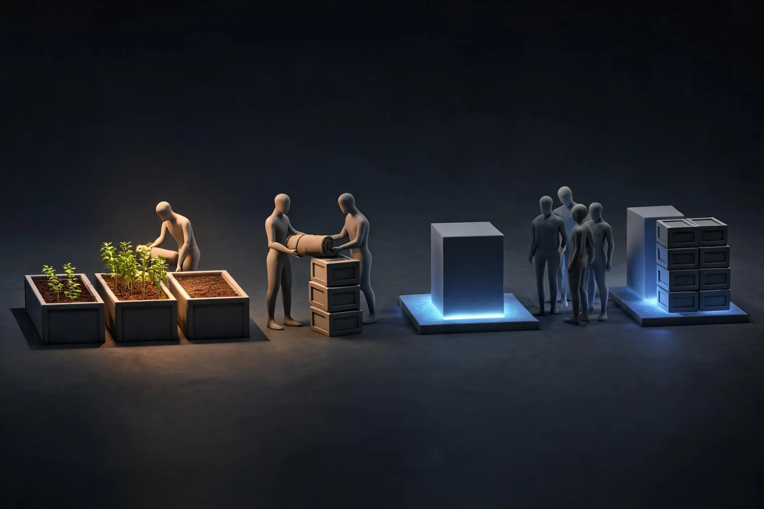Medieval Dynasty: Unreal Engine Farming and Settlement Simulation State Guide editorial cover illustrating crop season and time ownership, worker task and resource flow, world persistence and offline progression, and population scale and save validation