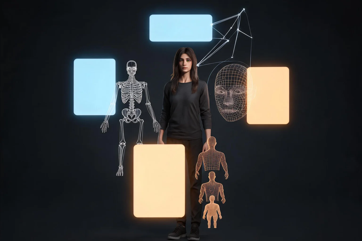 Unreal Engine MetaHuman Character Workflow Guide editorial cover illustrating MetaHuman assembly, skeleton and body compatibility, facial and body animation, and runtime LOD budget
