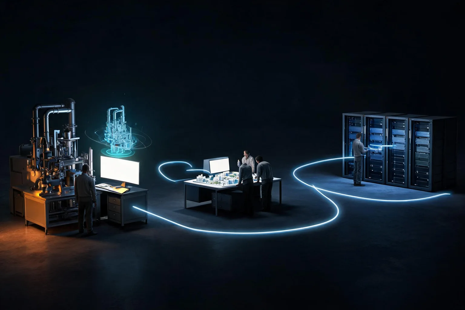 Unreal Engine Simulation and Digital Twin Guide workflow diagram illustrating Explain preserve units, coordinates, materials, metadata, version, and ownership using authoritative operational data and coordinate and metadata fidelity as the visible checkpoints.