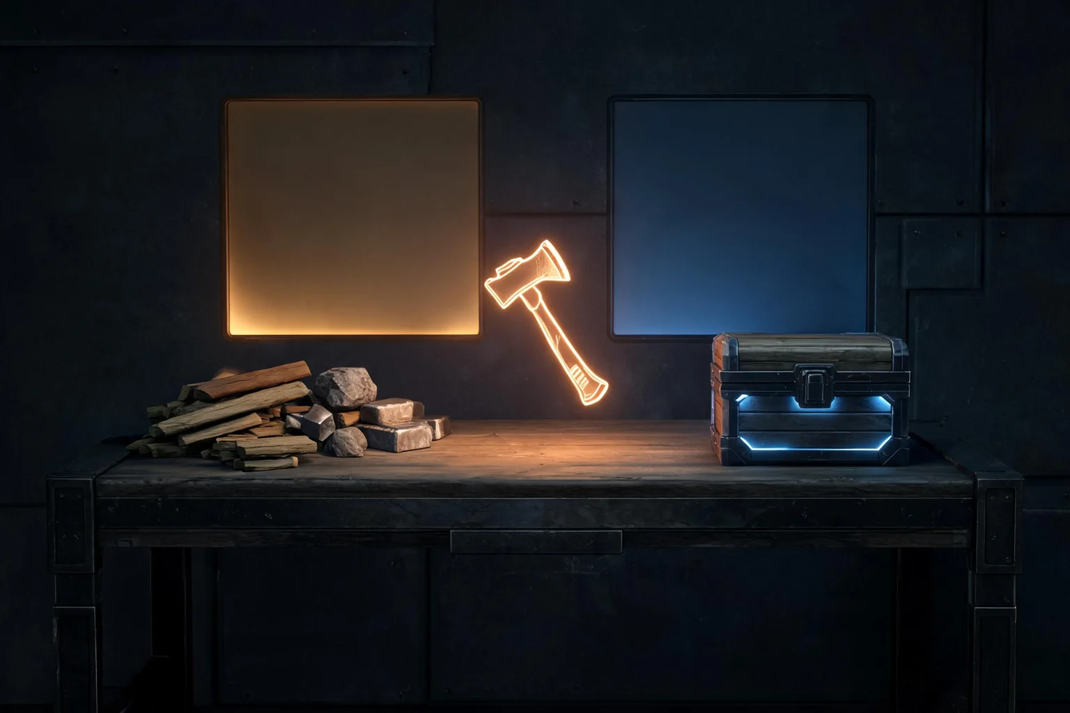 Unreal Engine Survival Crafting System Guide editorial cover illustrating resource item and recipe definitions, inventory crafting and condition authority, world persistence and save migration, and duplication offline and recovery tests