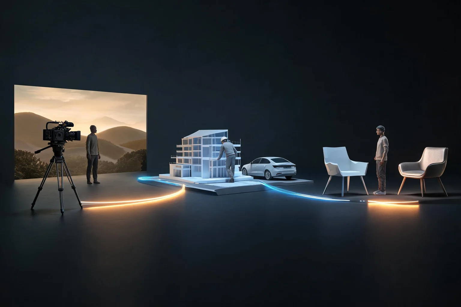 Unreal Engine Features, Demos, and Real-Time 3D Uses workflow diagram illustrating Explain connect projects, levels, assets, Blueprints or C++, cooking, and packaged builds using editor and runtime features and real-time rendering demonstrations as the visible checkpoints.
