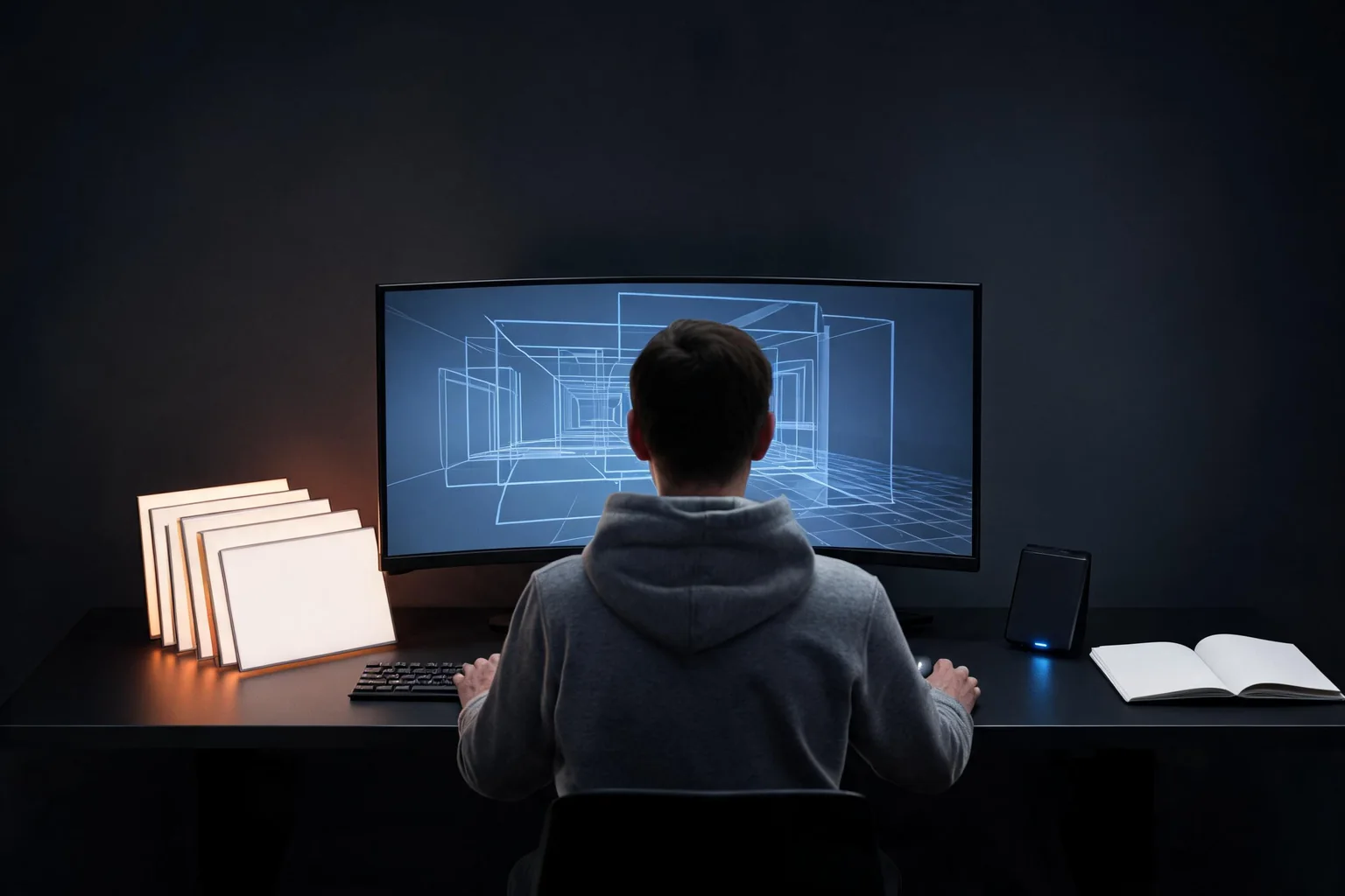 Unreal Engine Project Stories and Technical Guides: T editorial cover illustrating T-indexed Unreal project stories, first-party developer interview evidence, game and real-time 3D production context, and dated source and platform maintenance