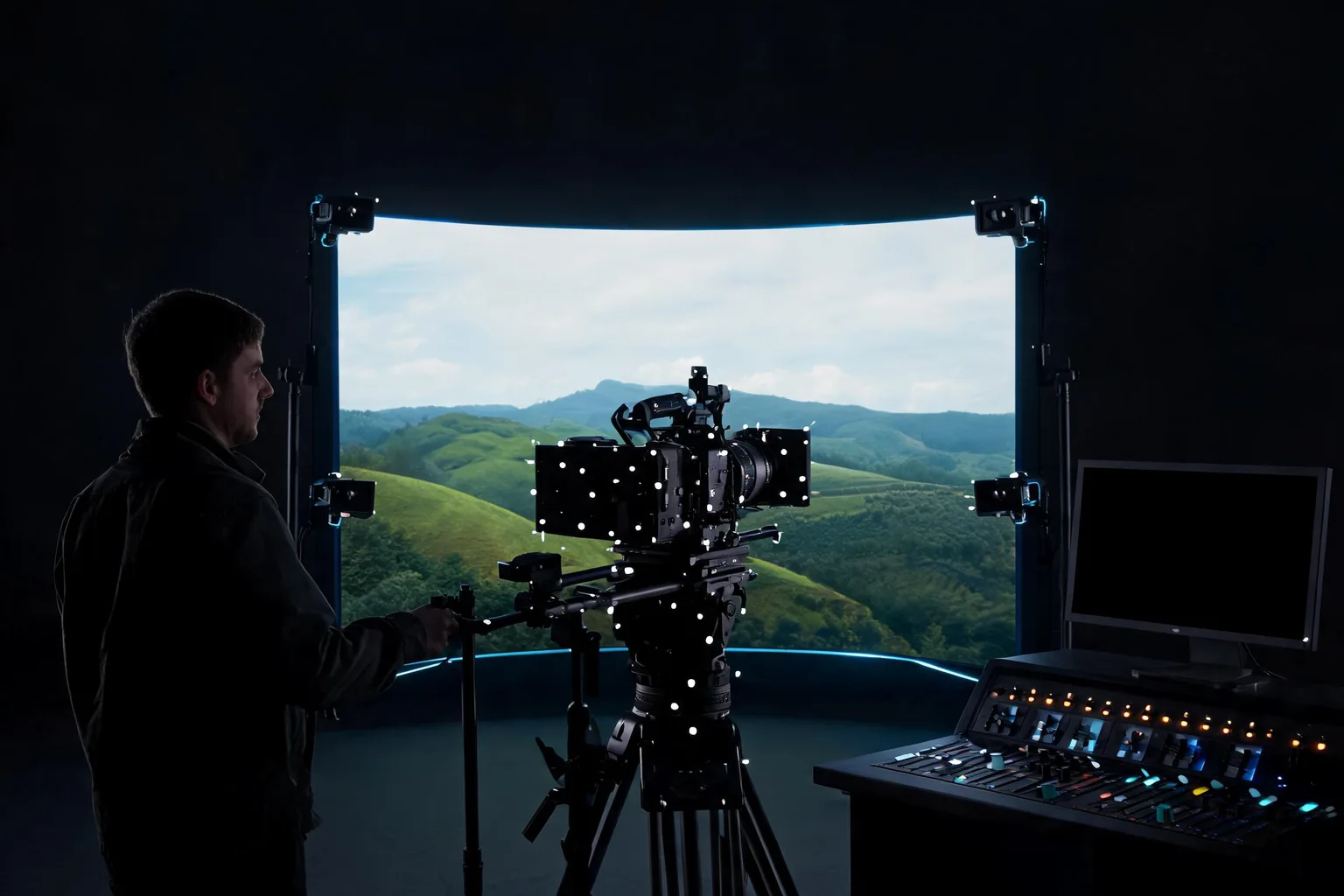 Unreal Engine Virtual Production and Film Guide editorial cover illustrating in-camera VFX context, nDisplay and LED walls, camera tracking, and Sequencer and color pipeline