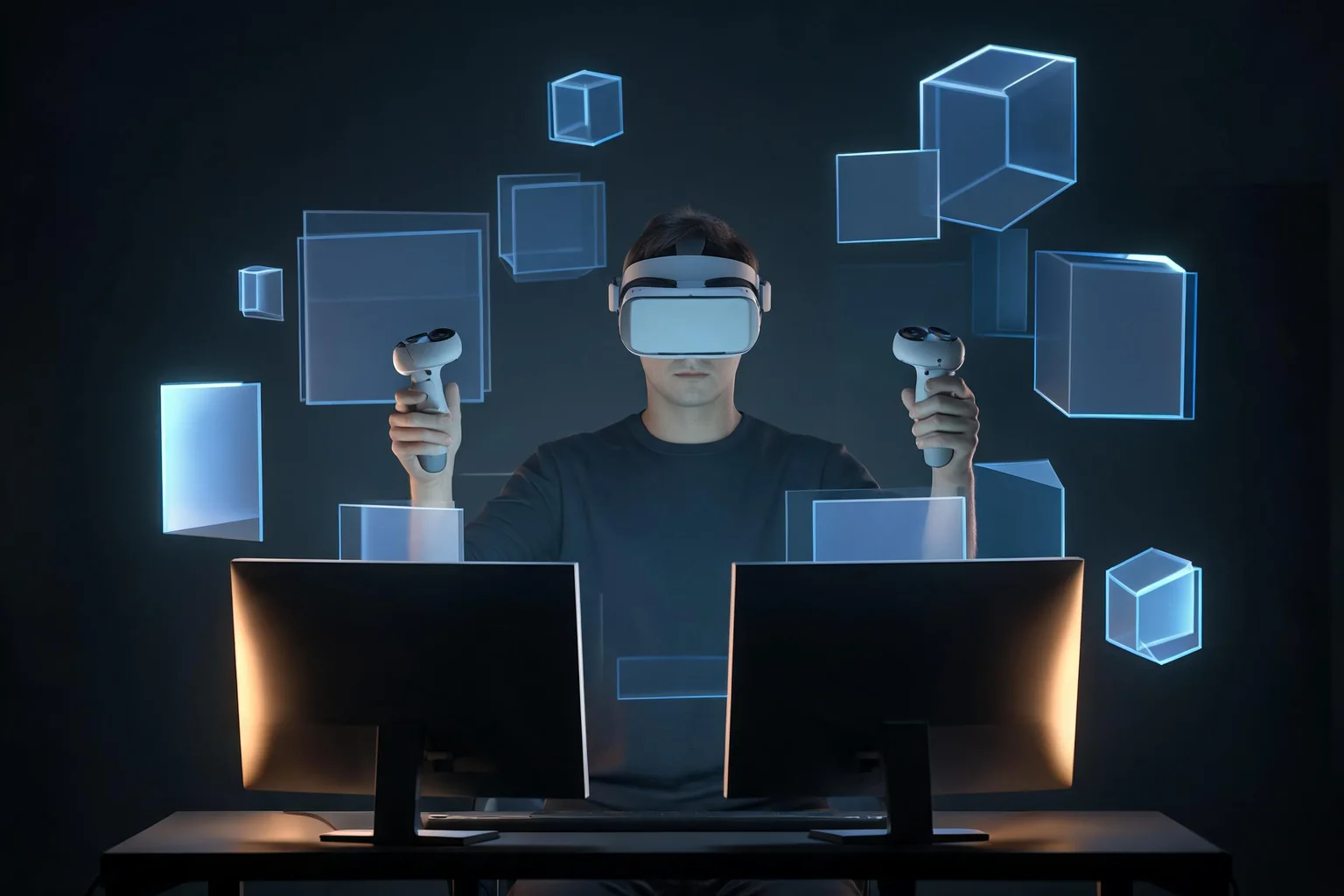 Unreal Engine VR and XR Development Guide editorial cover illustrating OpenXR stack, stereo rendering, motion input, and comfort and sustained frame rate