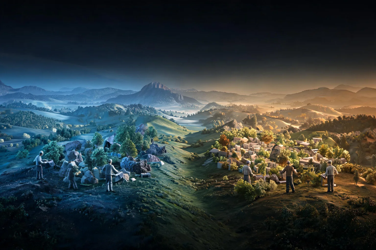 Unity 7 vs Unreal Engine 6 for AAA and Open-World Development cover explanatory visual about world partitioning, large-team collaboration, asset and shader throughput