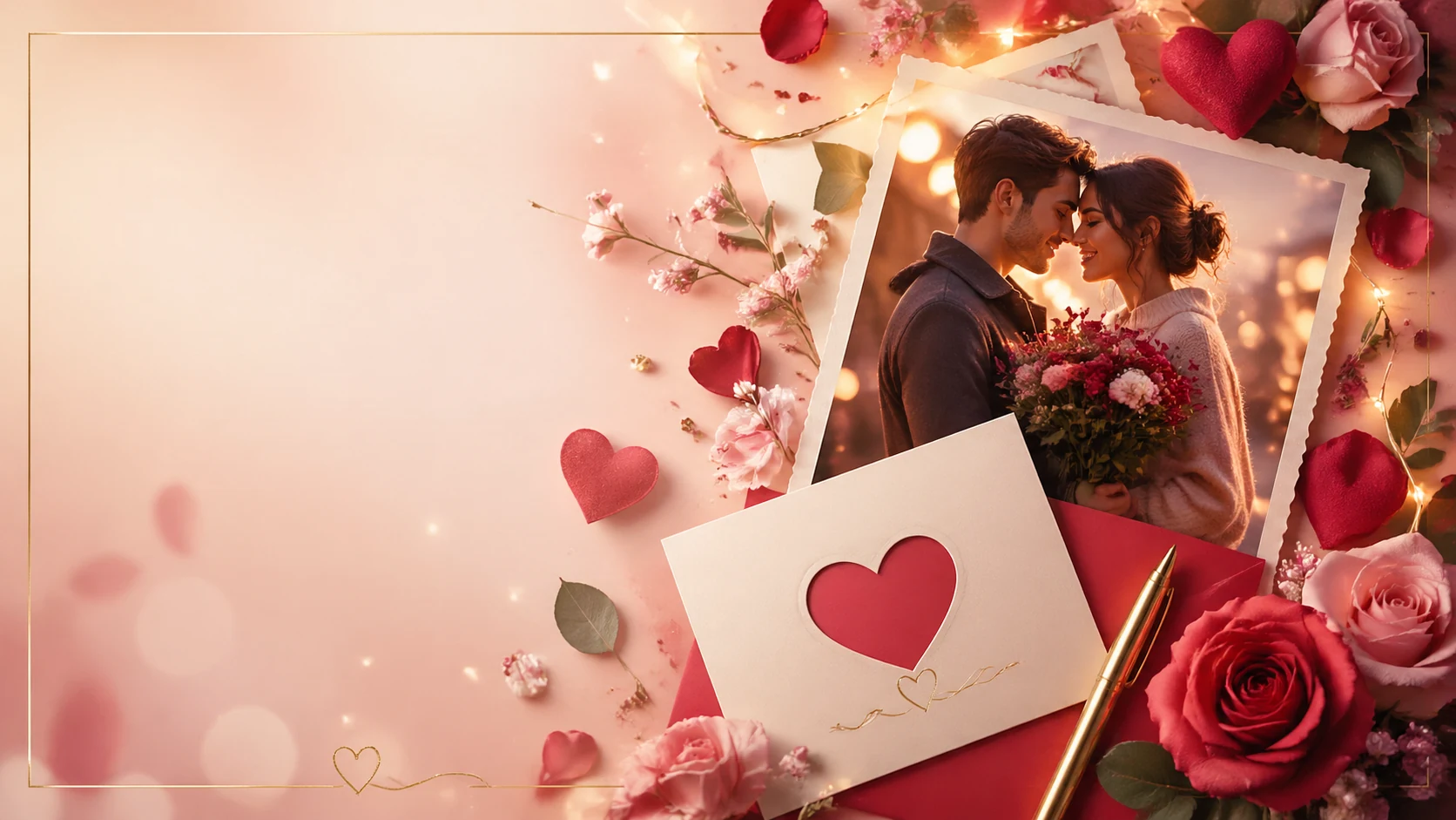 Second variation of romantic Valentine art with heartfelt cards