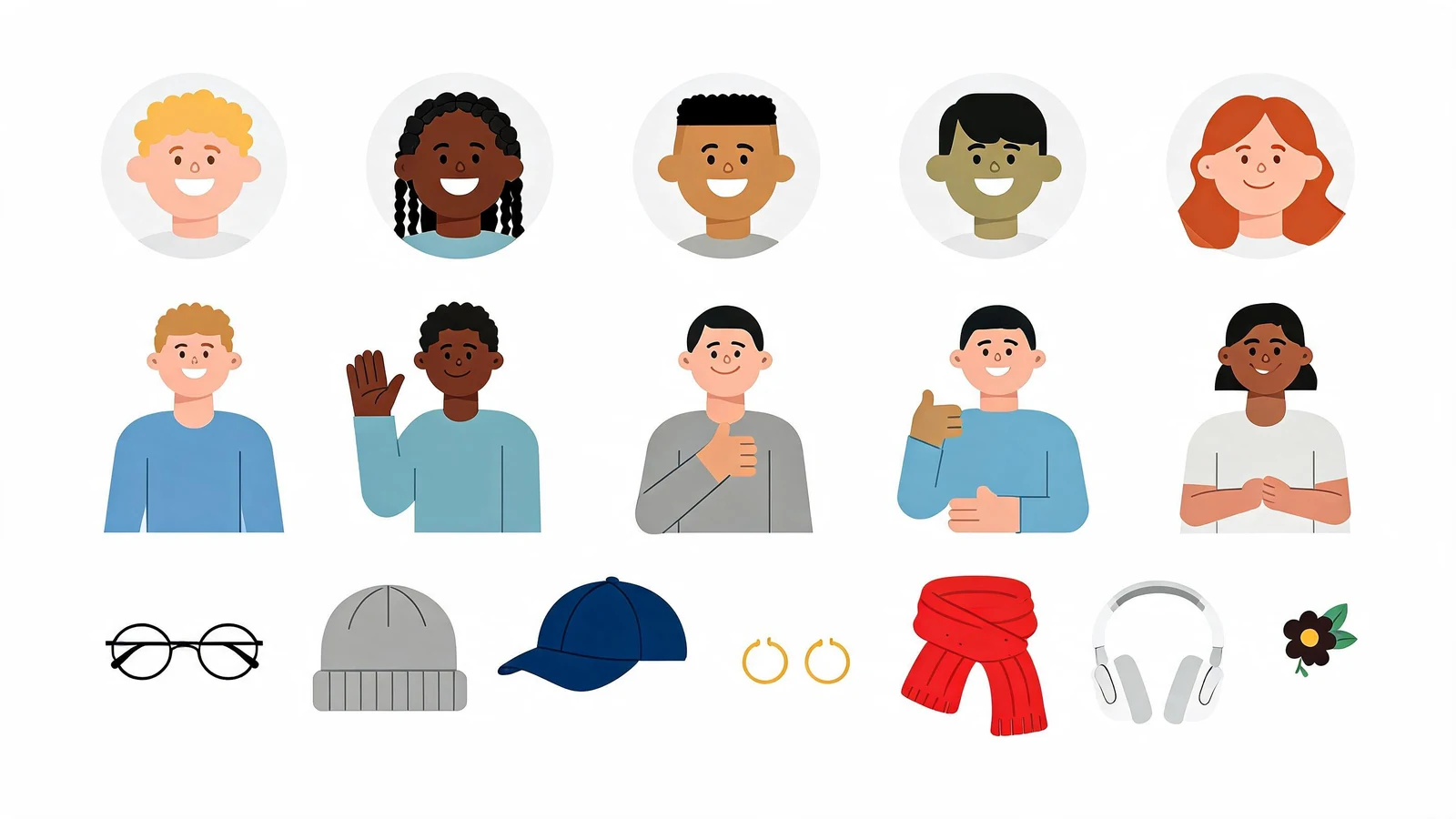 Wide-scene vector character kits visual with strong foreground and background separation