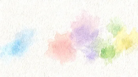 Wide-scene watercolor splash assets visual with strong foreground and background separation
