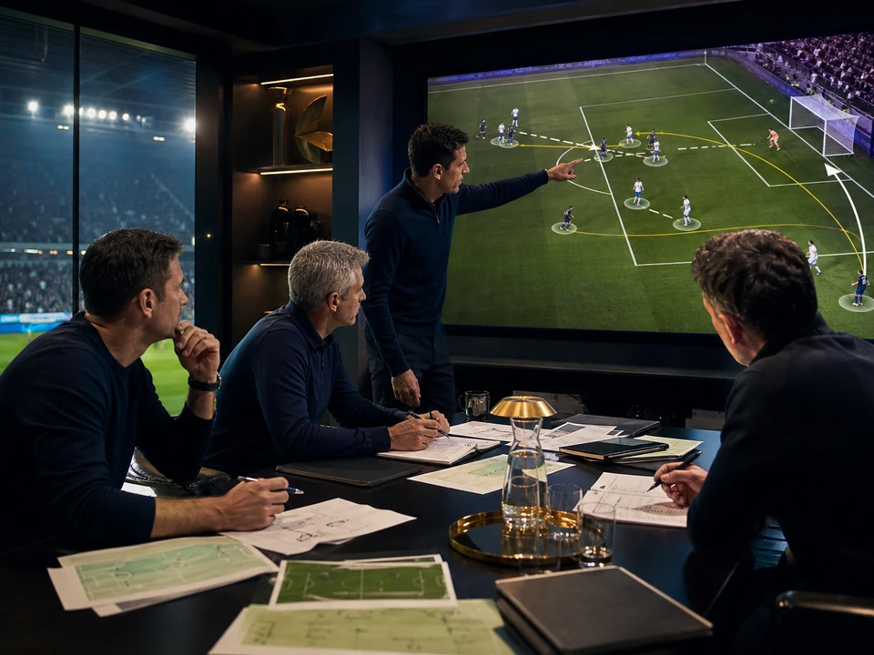 Post-match analysts revisiting a decisive goal sequence
