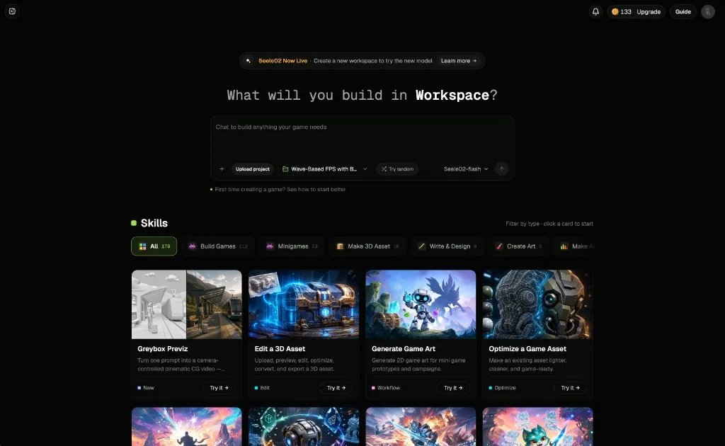 Workspace first screen