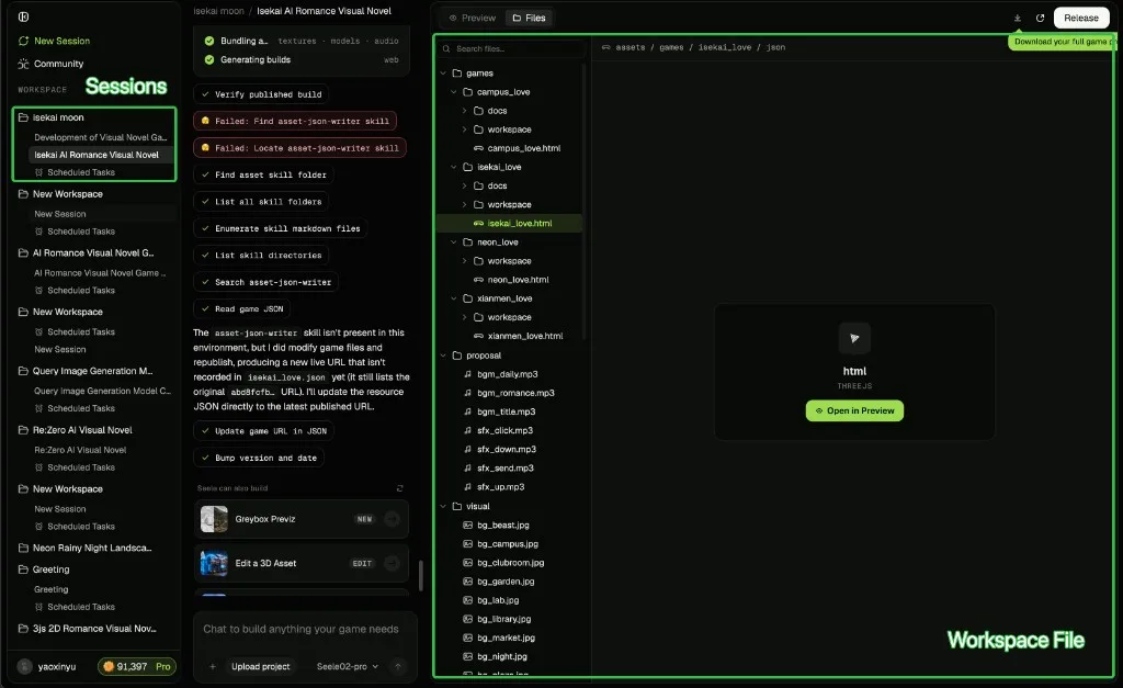 Workspace session structure